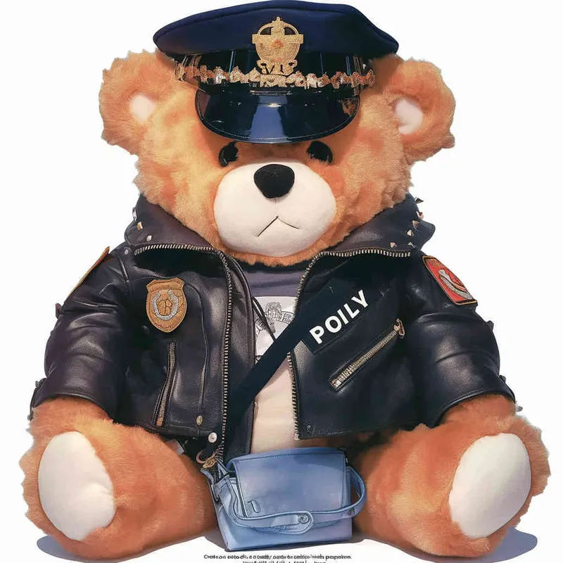 Draw a sitting teddy bear, wearing police uniform and hat, with a white background - style2部分