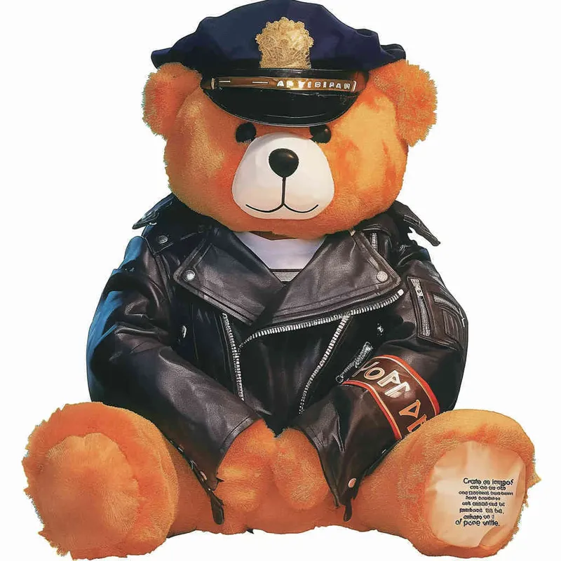 Draw a sitting teddy bear, wearing police uniform and hat, with a white background - style4部分