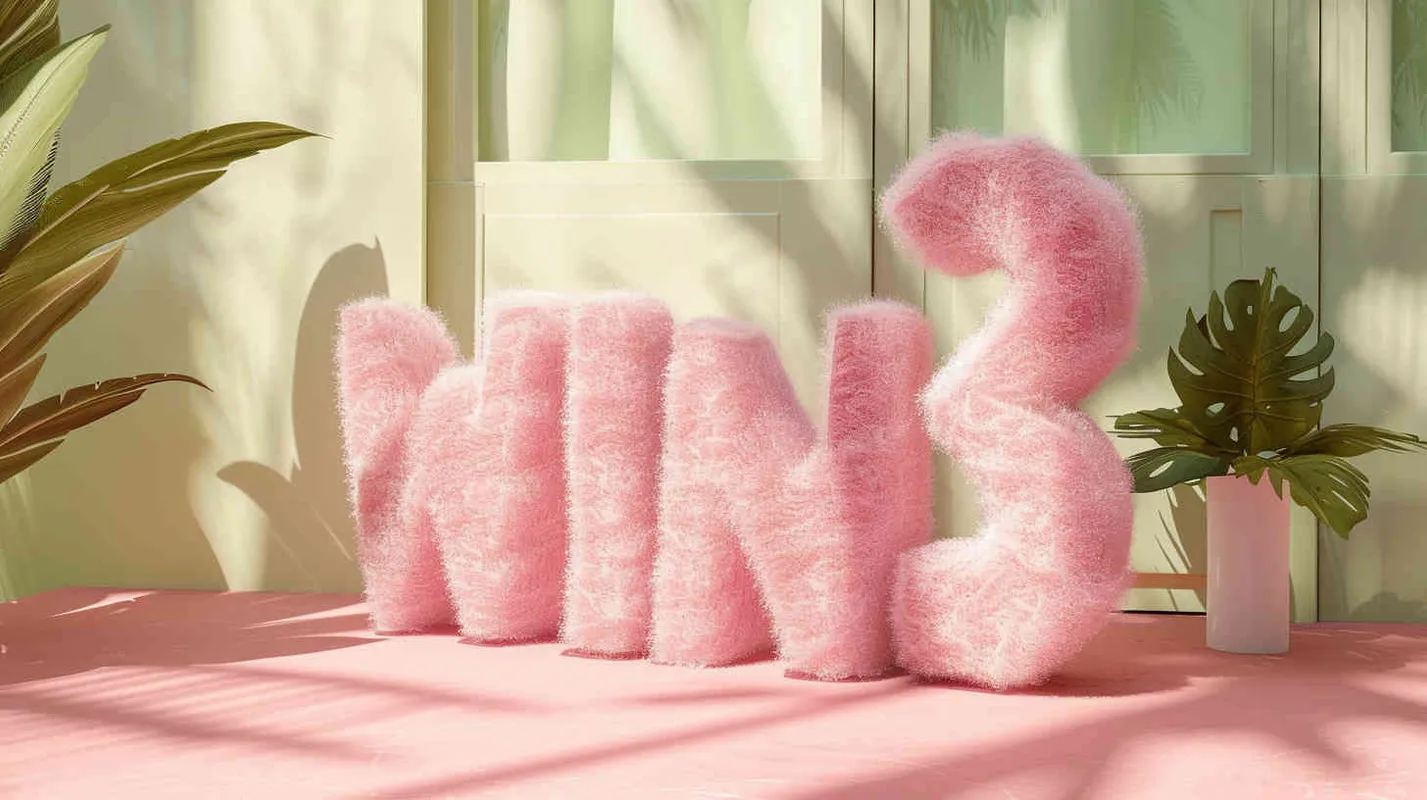 Typography design, text: 'WIN³', in fine fluffy plush texture pastel tones, Eye-level Angle,Volumetric light, clean background, light background, natural lighting, 8K, superb, super detail ，Typography design, text: 'WIN³’.,in fine fluffy plush texture pastel tones, Eye-level Angle,Volumetric light, clean background, light background, natural lighting, 8K, superb, super detail - style2部分
