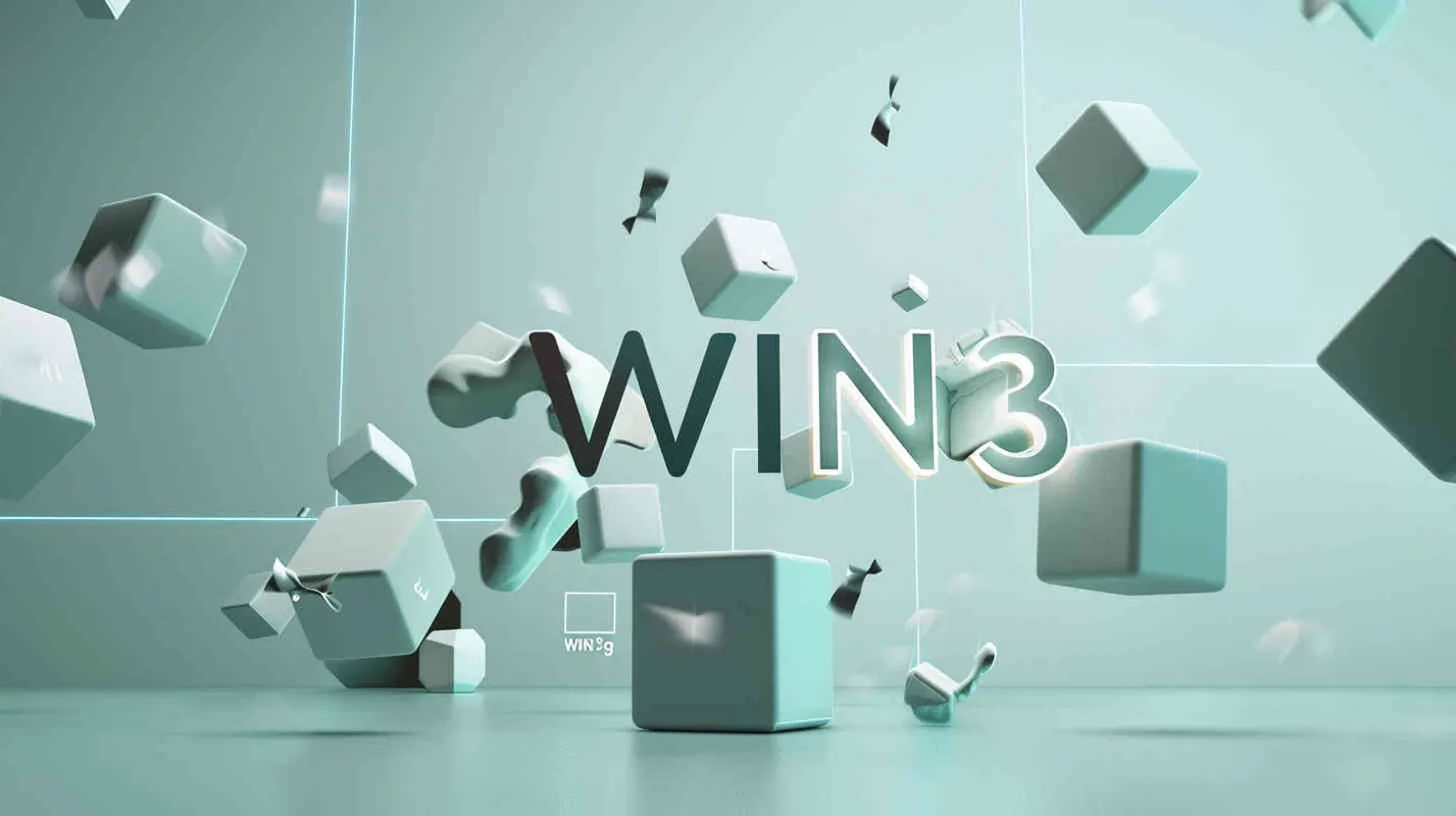 Typography design, text: ‘WIN³’，cubes image ，minimalist stage designs lensbaby effect  – AI绘画作品展示 | Midjourney中文版生成