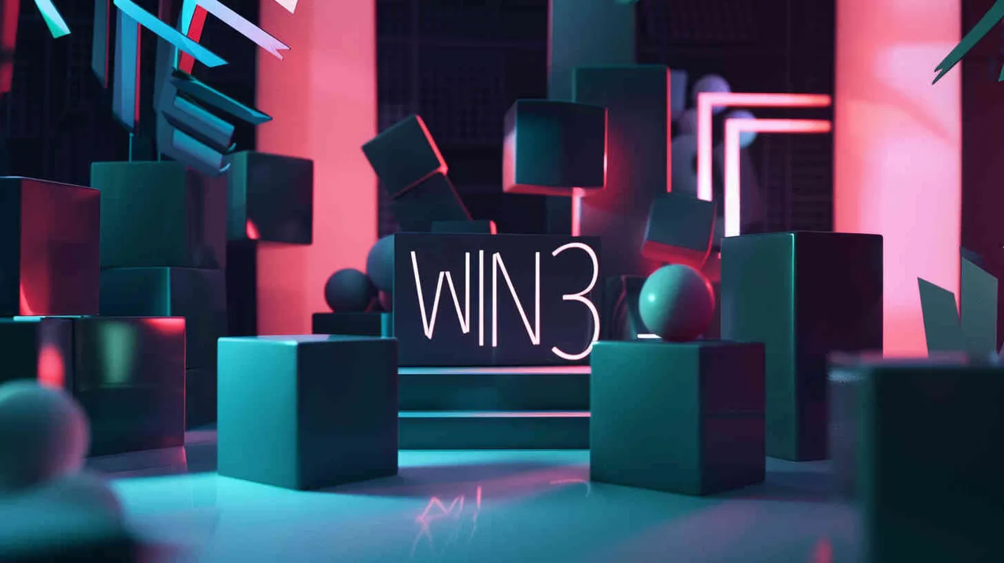 Typography design, text: 'WIN³'，cubes image ，minimalist stage designs lensbaby effect  - style2部分