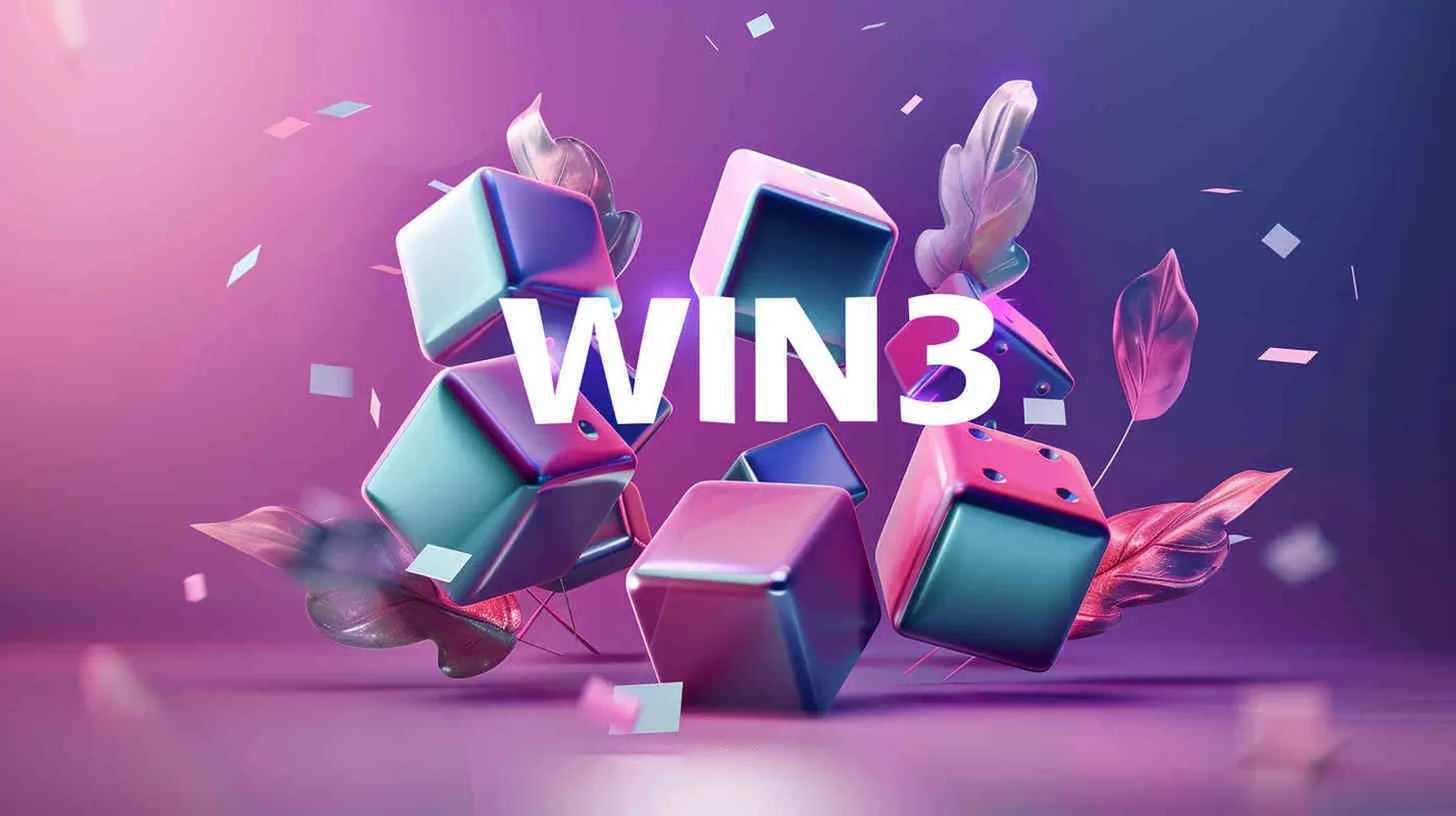 Typography design, text: 'WIN³'，cubes image ，minimalist stage designs lensbaby effect  - style3部分