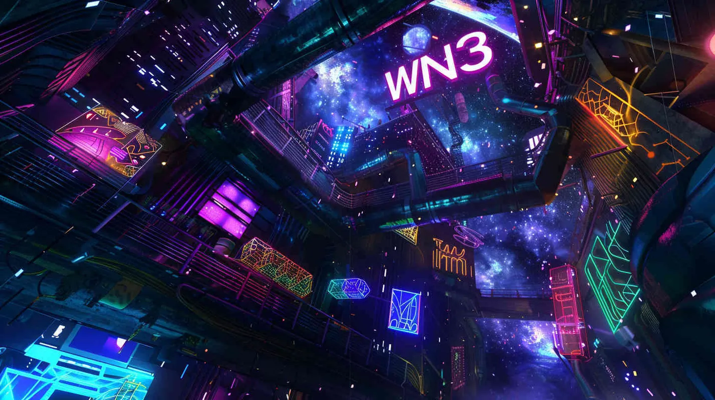 设计字体 “WIN³“，字体是赛伯朋克风格的主题，环境是在宇宙空间，构图是仰视角度，霓虹灯效果，风格是皮克斯加蒸汽朋克，很酷 - style2部分