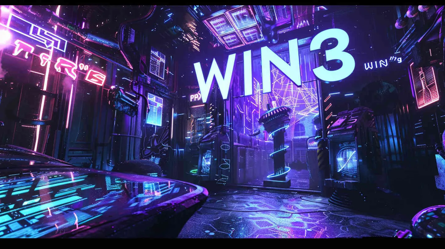 设计字体 “WIN³“，字体是赛伯朋克风格的主题，环境是在宇宙空间，构图是仰视角度，霓虹灯效果，风格是皮克斯加蒸汽朋克，很酷 - style3部分