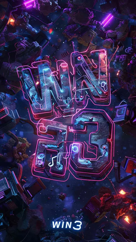 主体字体是 “WIN³“，3比其他字母要小一些，字体是赛伯朋克风格的灯管和金属质感组成，环境是在宇宙空间，构图是仰视角度，霓虹灯效果，风格是皮克斯加蒸汽朋克，非常酷 - style2部分