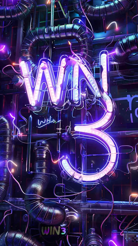 主体字体是 “WIN³“，3比其他字母要小一些，字体是赛伯朋克风格的灯管和金属质感组成，环境是在宇宙空间，构图是仰视角度，霓虹灯效果，风格是皮克斯加蒸汽朋克，非常酷 - style4部分