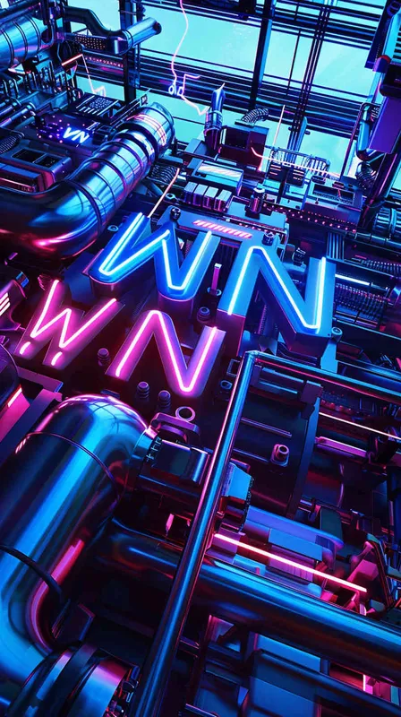 设计字体 “WIN³“，字体的立体感很强，由立体的赛伯朋克质感元素组成字体，环境赛博坦星球，构图是仰视角度，霓虹灯效果，风格是皮克斯加蒸汽朋克，很酷  - style1部分