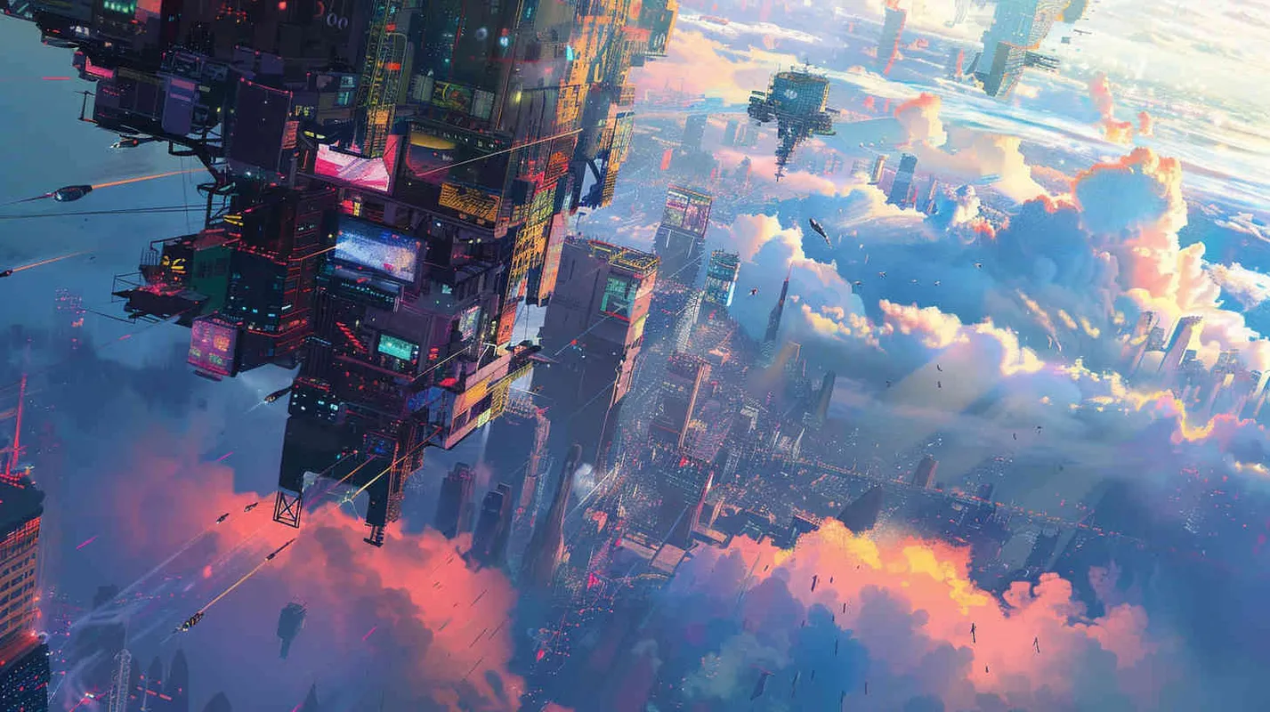 未来世界是一个电视屏幕，space, aerial view, clockpunk, futuristic illustration, John Harris, Kim Jung Gi –v 5.2 –ar 3:4  – AI绘画作品展示 | Midjourney中文版生成