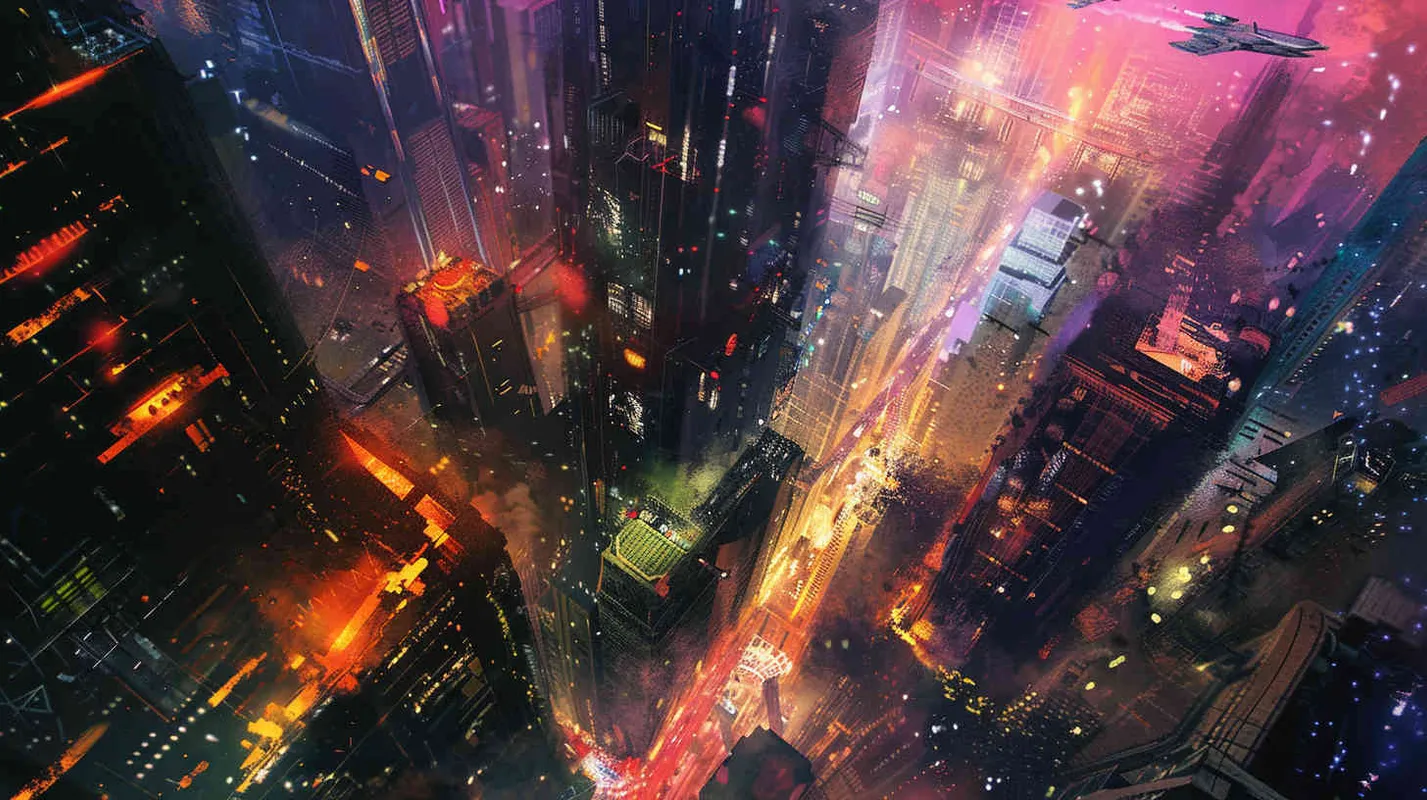 未来世界是一个电视屏幕，space, aerial view, clockpunk, futuristic illustration, John Harris, Kim Jung Gi --v 5.2 --ar 3:4  - style3部分
