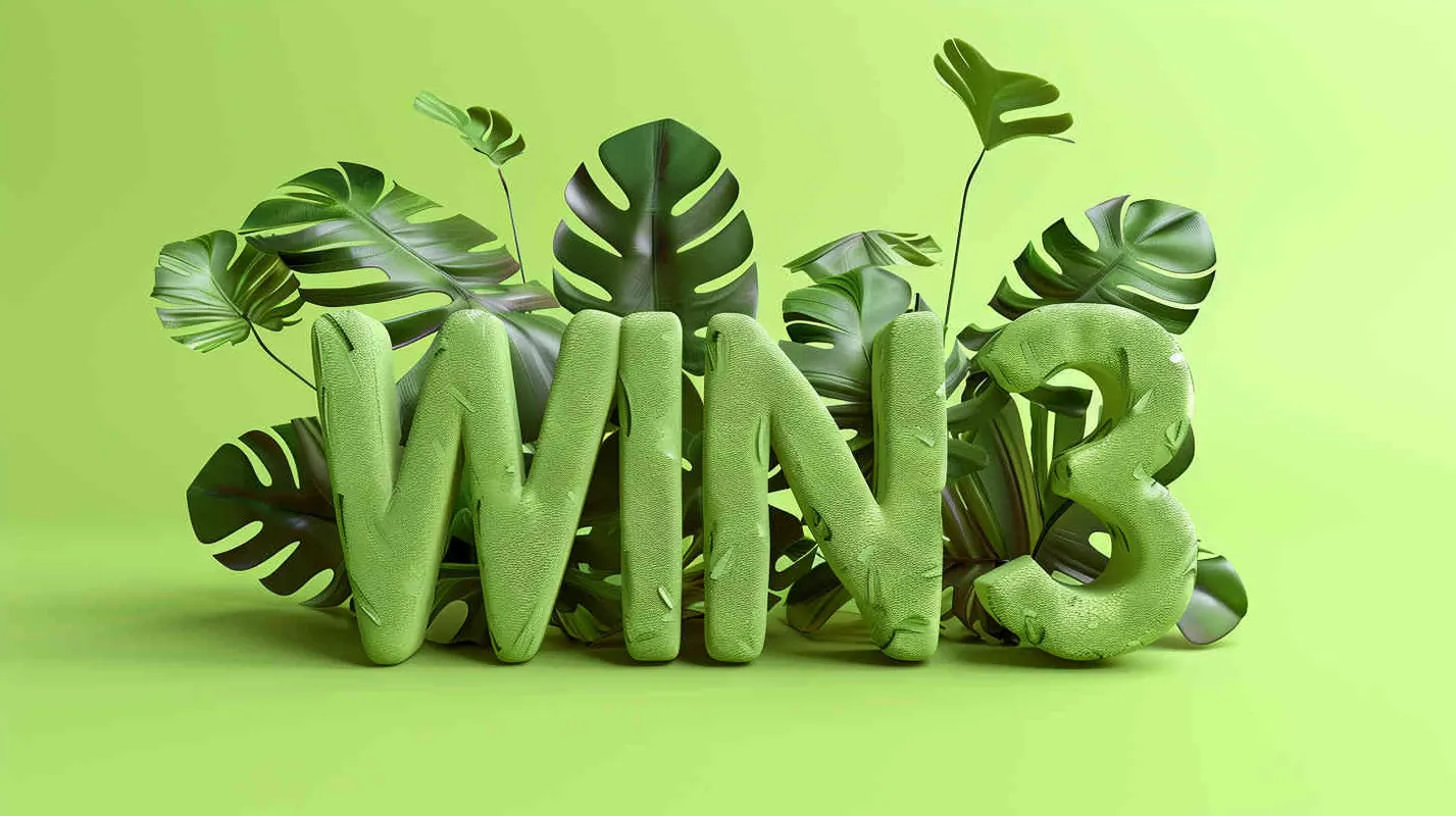 Design a word “WIN³”, 3D stereoscopic, leaf material, sunny green, bright and vivid, conceptual product design, futuristic , blind box toys, handcrafts, exquisite, 3D effect, full body display, ultra high precision, ultra high detail, perfect lighting, OC renderer, Blender 8k, ultra clear, ultra noise reduction, --ar 1400:1850 --s 500 - style1部分