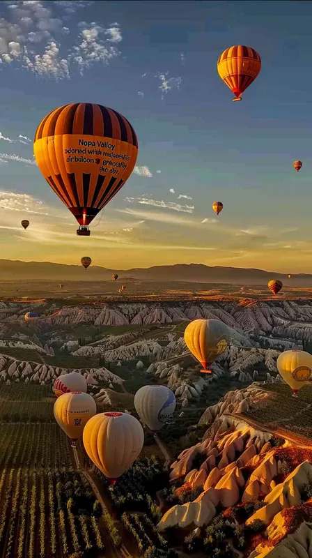 Napa Valley Vineyard, with hot air balloons floating in the sky - style2部分