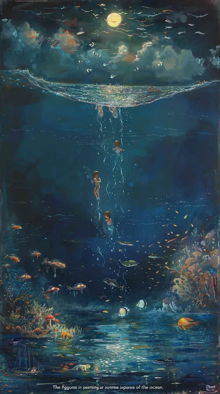 画面中的人物在大海中游泳 - style4部分