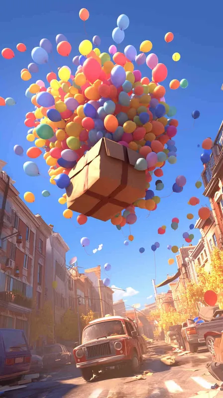 A Pixar 3D rendering of a sudden gust of wind carrying a package away, inspired by the animation style of 