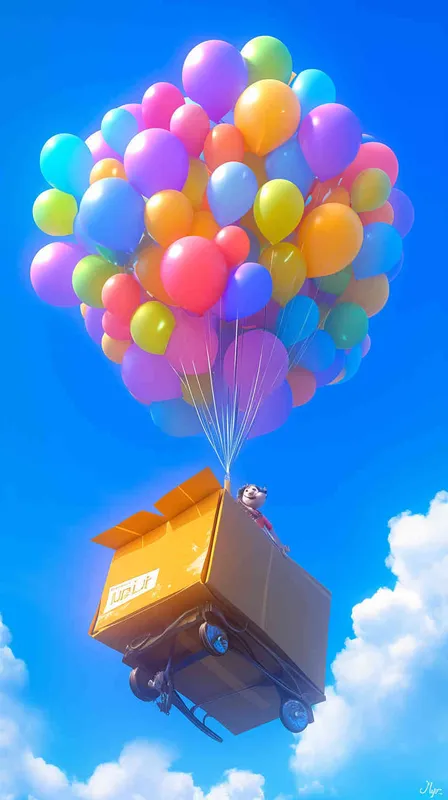 A Pixar 3D rendering of a sudden gust of wind carrying a package away, inspired by the animation style of 