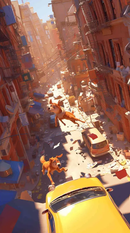 Pixar style, Disney Style, 3D design, C4D modeling, An adventurous scene where a delivery dog, clad in its delivery uniform, dashes through bustling traffic, chasing after a package. The dog's determination is palpable as it weaves through cars and pedestrians, its ears flapping in the wind. The environment is chaotic yet vibrant, with cars honking and people bustling about. The mood is tense but hopeful, reflecting the urgency of the delivery mission. --v 6  --cref https://znrpa-s-1254076648.cos.accelerate.myqcloud.com/ai/thumb-mj-%5B33%5D-debbba5b-7.png --cw 100  - style1部分