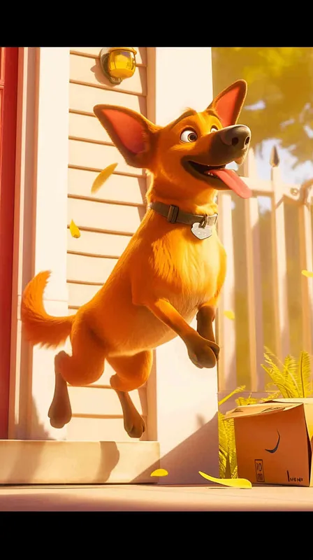A Pixar 3D rendering showing a delivery dog approaching the package location, only to be blocked by a vigilant guard dog. Drawing inspiration from the Pixar animation style, the scene is rendered with crisp details and vibrant colors, capturing the playful interaction between the characters. The color temperature is bright and cheerful, reflecting the lighthearted nature of the scene. Soft, diffused lighting adds warmth to the encounter.--v 6 --cref https://znrpa-s-1254076648.cos.accelerate.myqcloud.com/ai/thumb-mj-%5B33%5D-debbba5b-7.png --cw 100 - style1部分