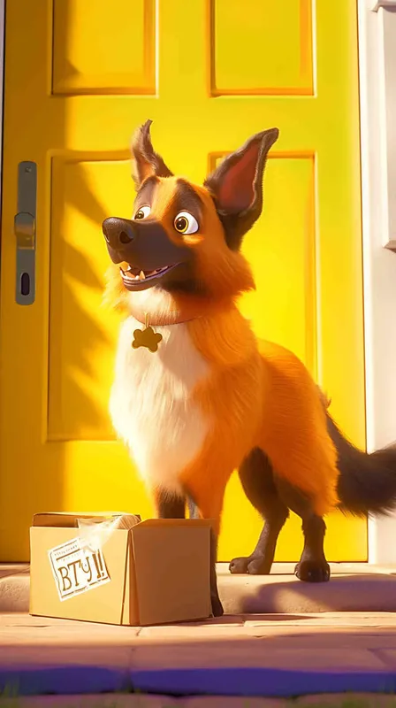 A Pixar 3D rendering showing a delivery dog approaching the package location, only to be blocked by a vigilant guard dog. Drawing inspiration from the Pixar animation style, the scene is rendered with crisp details and vibrant colors, capturing the playful interaction between the characters. The color temperature is bright and cheerful, reflecting the lighthearted nature of the scene. Soft, diffused lighting adds warmth to the encounter.--v 6 --cref https://znrpa-s-1254076648.cos.accelerate.myqcloud.com/ai/thumb-mj-%5B33%5D-debbba5b-7.png --cw 100 - style2部分