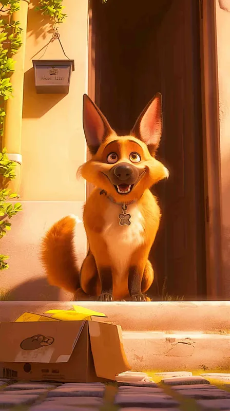 A Pixar 3D rendering showing a delivery dog approaching the package location, only to be blocked by a vigilant guard dog. Drawing inspiration from the Pixar animation style, the scene is rendered with crisp details and vibrant colors, capturing the playful interaction between the characters. The color temperature is bright and cheerful, reflecting the lighthearted nature of the scene. Soft, diffused lighting adds warmth to the encounter.--v 6 --cref https://znrpa-s-1254076648.cos.accelerate.myqcloud.com/ai/thumb-mj-%5B33%5D-debbba5b-7.png --cw 100 - style4部分