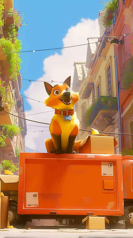 A Pixar 3D rendering showing a delivery dog confronting challenges but continuing its delivery route with newfound determination. Drawing inspiration from Pixar's animation style, the scene is rendered with crisp details and bright colors, conveying the dog's perseverance. The color temperature is neutral, maintaining a balanced atmosphere. Soft, ambient lighting enhances the scene's emotional depth. --v 6 --cref https://znrpa-s-1254076648.cos.accelerate.myqcloud.com/ai/thumb-mj-%5B33%5D-debbba5b-7.png --cw 100 - style3部分