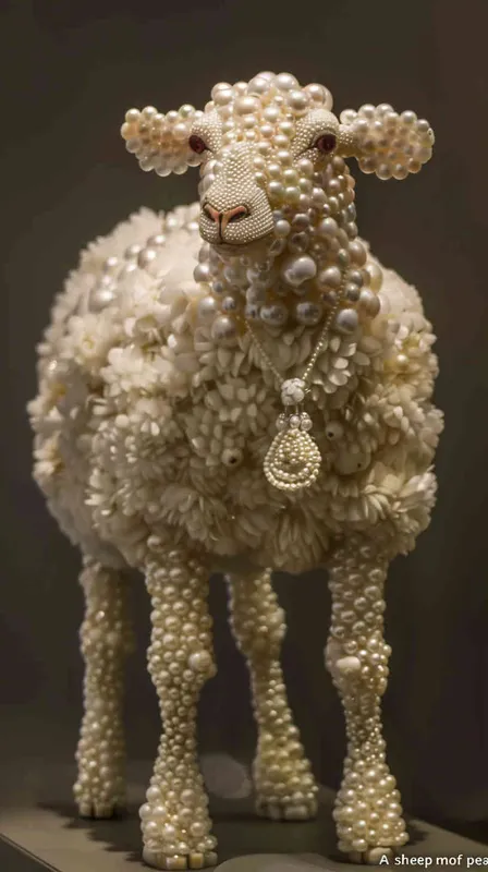 一只由珍珠串成的羊 – AI绘画作品展示 | Midjourney中文版生成