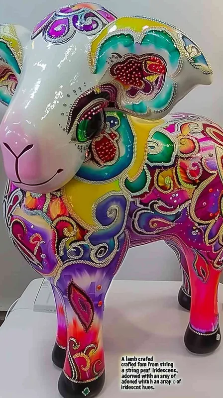 一只由珍珠串成的羊，珍珠颜色五颜六色的 - style4部分