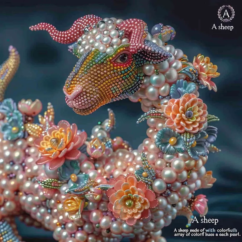 一只由珍珠串成的羊，珍珠颜色五颜六色的 - style2部分