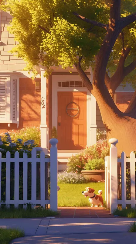 A Pixar 3D rendering showing a dog sneaking into the backyard of a suburban residence. Drawing inspiration from Pixar's animation style, the scene is rendered with crisp details and vibrant colors, capturing the dog's stealthy movement. The color temperature is balanced, maintaining a sense of realism. Soft, ambient lighting casts gentle shadows, enhancing the secretive nature of the scene.--v 6 --cref https://znrpa-s-1254076648.cos.accelerate.myqcloud.com/ai/thumb-mj-%5B33%5D-debbba5b-7.png --cw 100 - style4部分