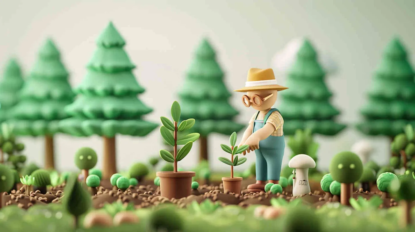 Arbor Day,A farmer planting trees, simple background, 3D style, simple details, simple illustration, simple lines and shapes, simple design, cute illustrations, soft gradient color scheme, solid color backgrounds, soft gradients, low saturation colors, low brightness, soft light, high quality, high resolution, best detail, best picture quality, best rendering, best resolution - style3部分