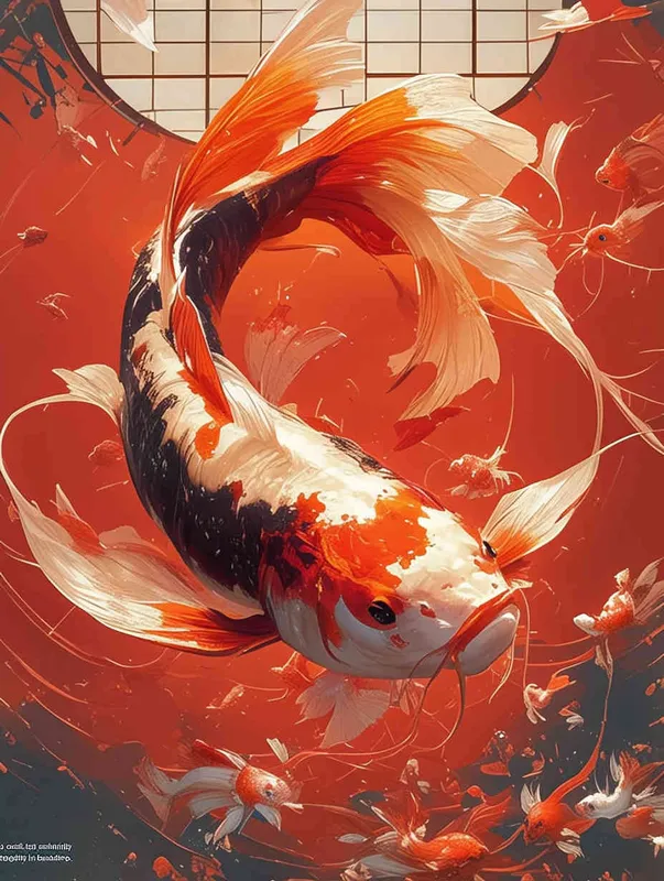 A red koi with a red background - style1部分