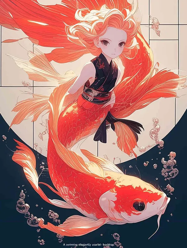 A red koi with a red background - style4部分