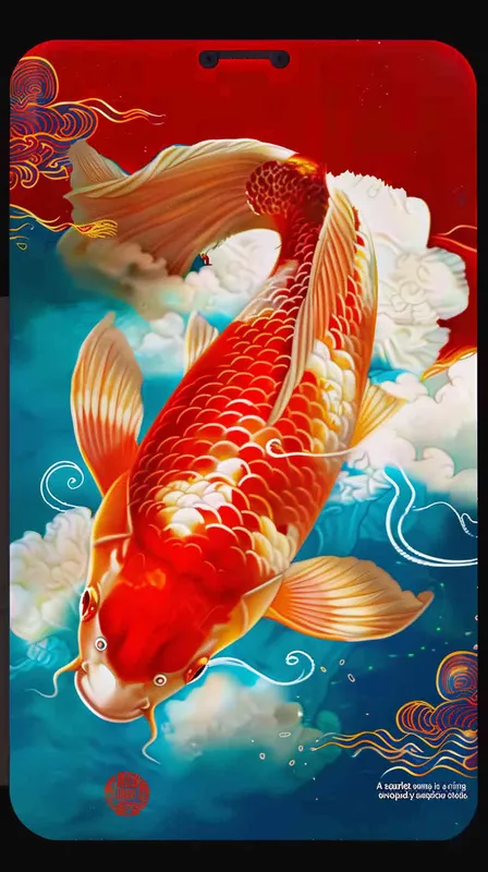 A red koi with a red background surrounded by blue auspicious clouds - style3部分