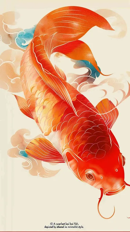 A red koi, surrounded by auspicious clouds, with a flat illustration – AI绘画作品展示 | Midjourney中文版生成