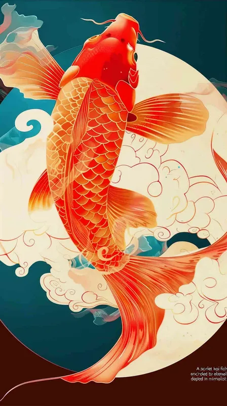 A red koi, surrounded by auspicious clouds, with a flat illustration - style3部分