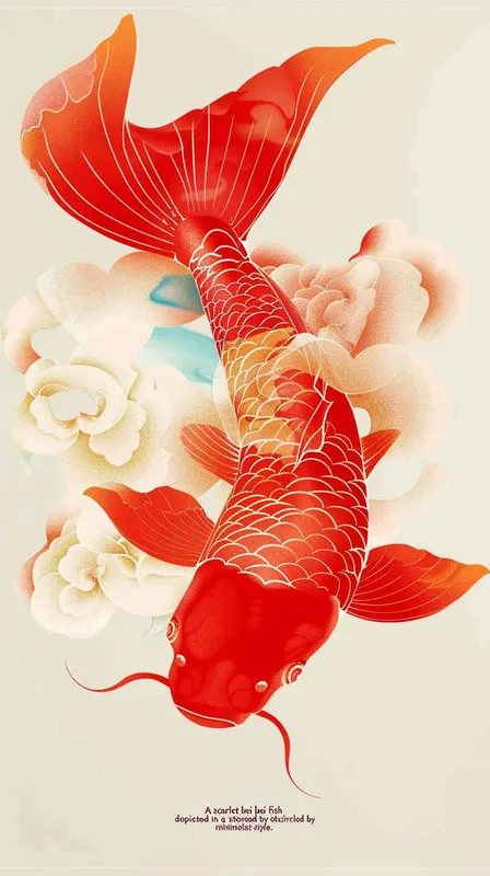 A red koi, surrounded by auspicious clouds, with a flat illustration - style4部分