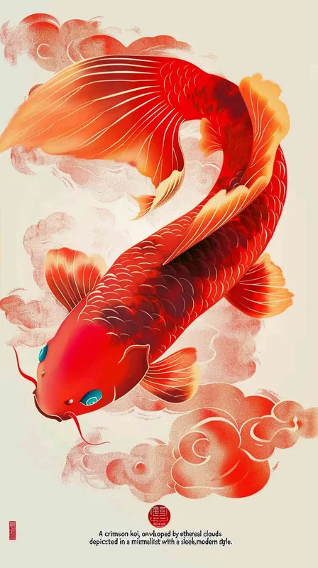 A red koi, surrounded by auspicious clouds, with flat illustrations and a flat style - style2部分