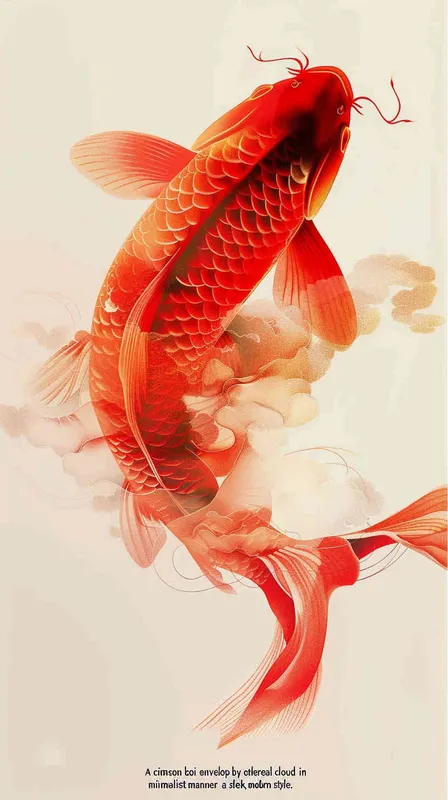 A red koi, surrounded by auspicious clouds, with flat illustrations and a flat style - style4部分