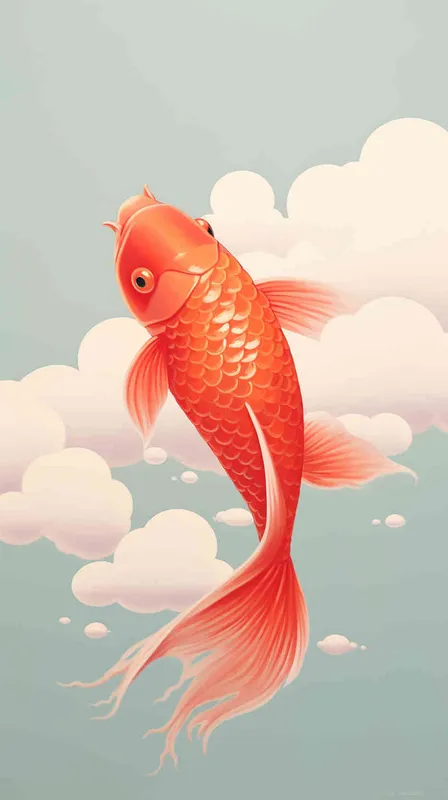 A red koi, surrounded by auspicious clouds, with flat illustrations and a flat style - style1部分