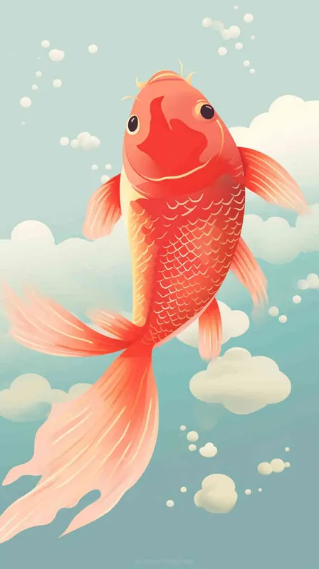 A red koi, surrounded by auspicious clouds, with flat illustrations and a flat style - style2部分