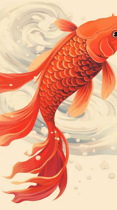 A red koi ，surrounded by auspicious clouds， red background, flat illustration, flat style – AI绘画作品展示 | Midjourney中文版生成