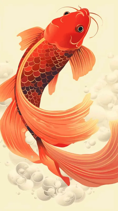 A red koi ，surrounded by auspicious clouds， red background, flat illustration, flat style - style3部分