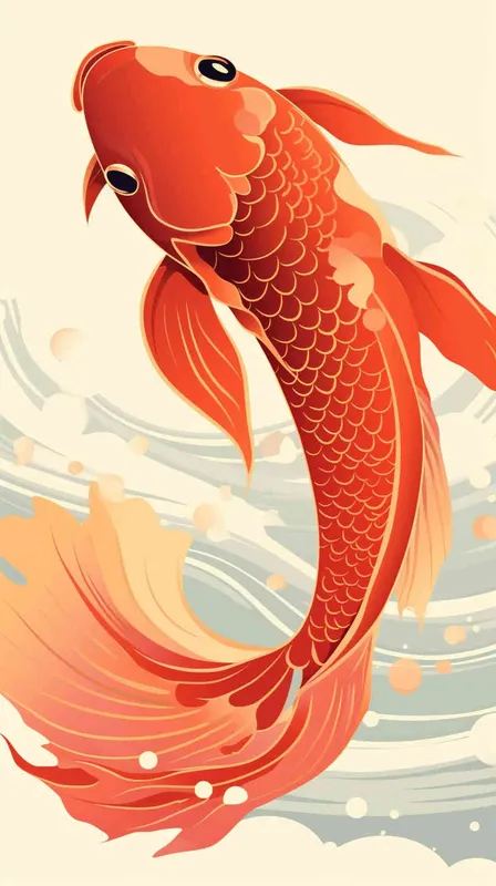 A red koi ，surrounded by auspicious clouds， red background, flat illustration, flat style - style4部分