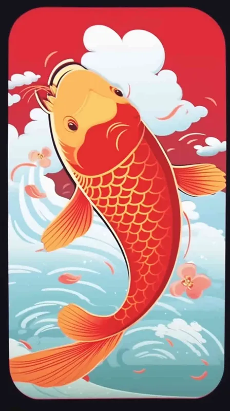 A red koi ，surrounded by auspicious clouds， red background, flat illustration, flat style - AI绘画作品展示 | Midjourney中文版生成