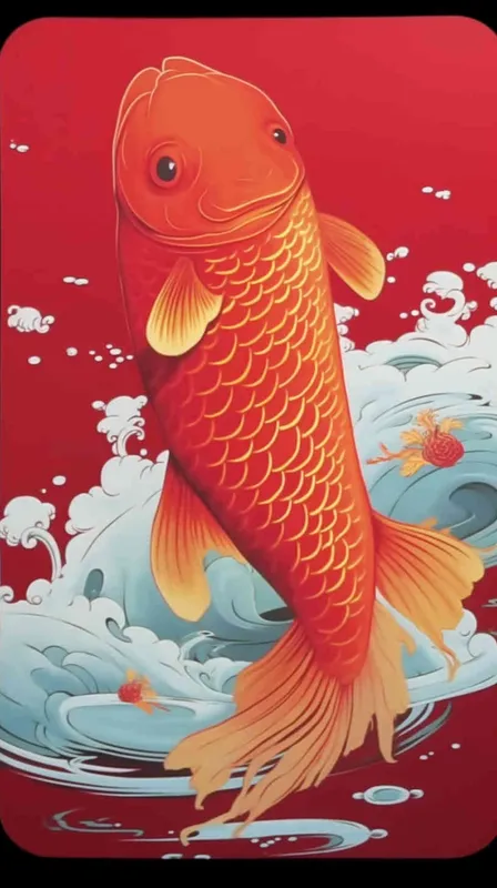 A red koi with a red background, flat illustration, flat style, meticulous painting - AI绘画作品展示 | Midjourney中文版生成