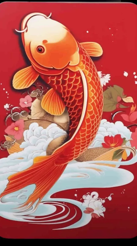 A red koi with a red background, flat illustration, flat style, meticulous painting - AI绘画作品展示 | Midjourney中文版生成