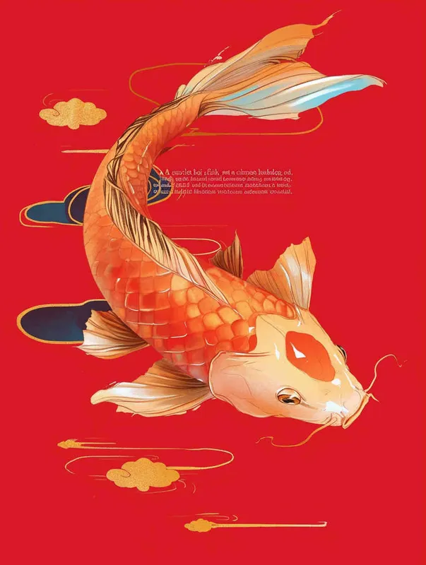 A red koi, with a red background, flat illustration, flat style, meticulous painting - style1部分