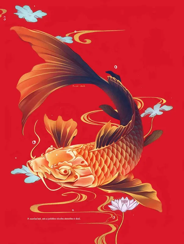 A red koi, with a red background, flat illustration, flat style, meticulous painting - style3部分