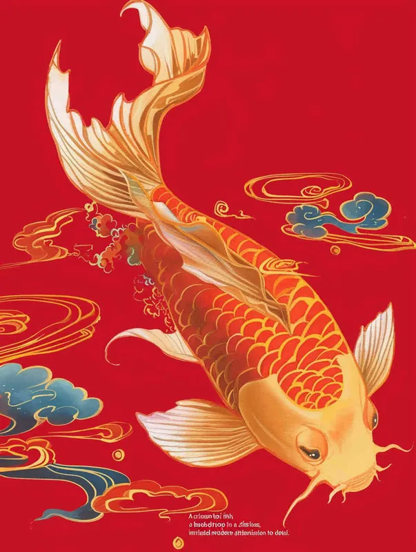 A red koi, with a red background, flat illustration, flat style, meticulous painting - style2部分