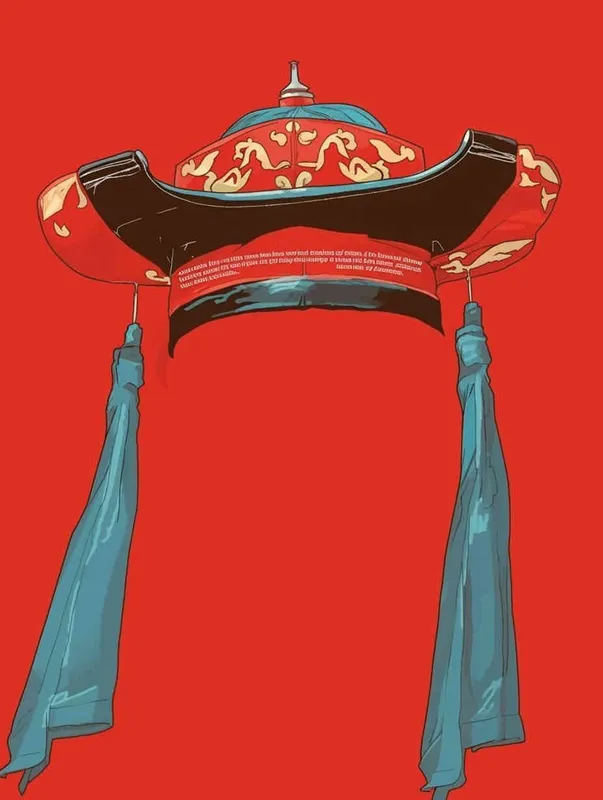 A top scholar hat with a red background, flat illustration, flat style, meticulous painting – AI绘画作品展示 | Midjourney中文版生成
