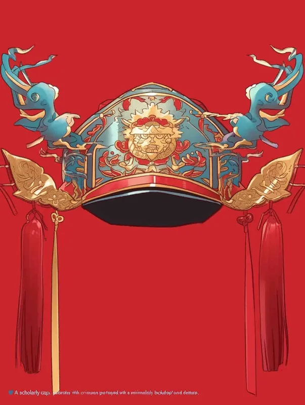 A top scholar hat with a red background, flat illustration, flat style, meticulous painting - AI绘画作品展示 | Midjourney中文版生成
