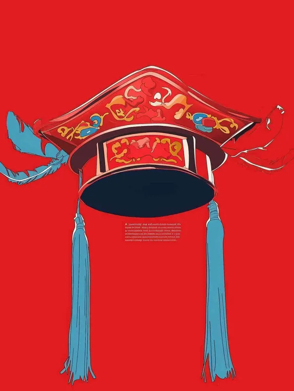 A top scholar hat with a red background, flat illustration, flat style, meticulous painting - AI绘画作品展示 | Midjourney中文版生成